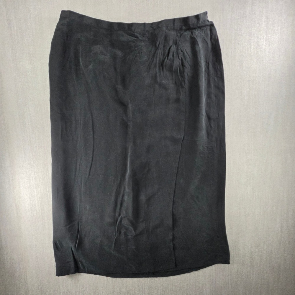 Josephine Chaus Skirt Womens 20 Black 100% Silk Midi Side Slit Minimalist HH09